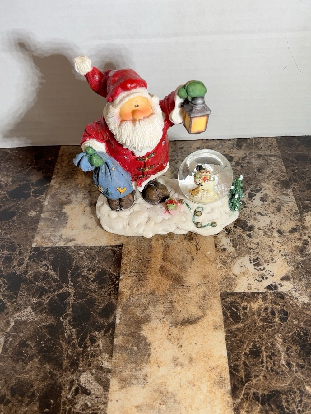 Festive Santa Figurine with Snow Globe - Red & Green Holiday Decor